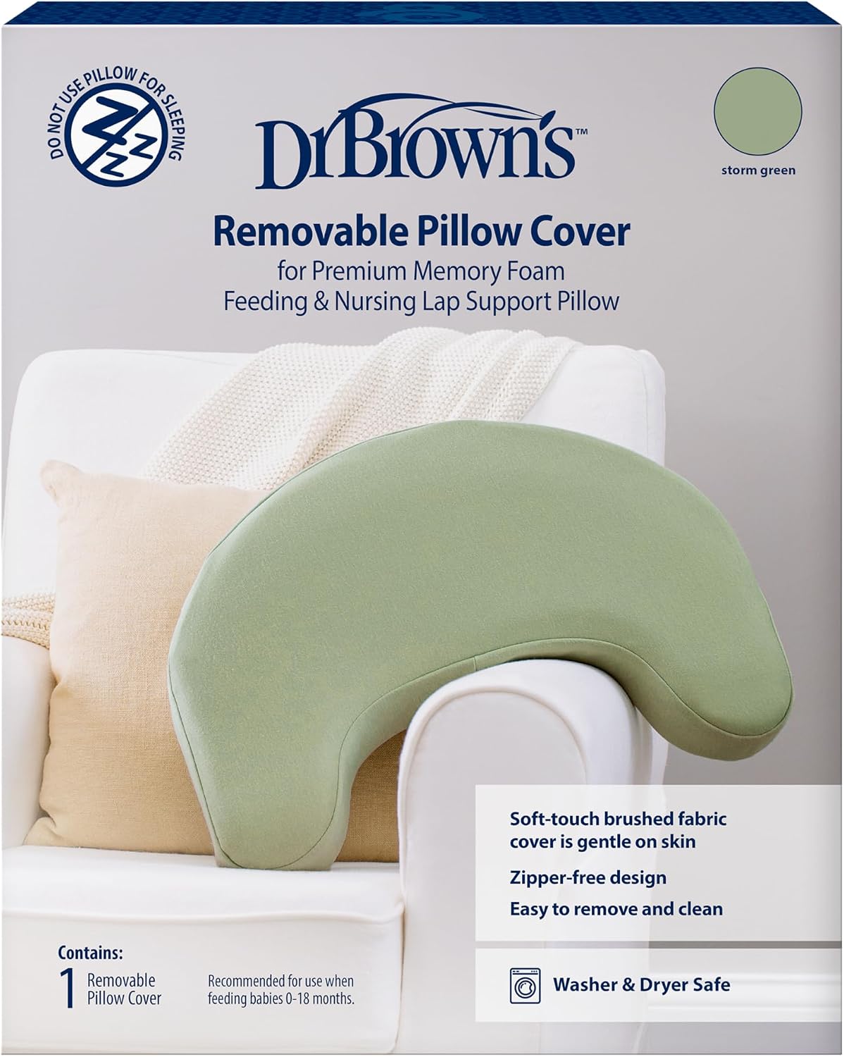 Dr. Brown's Bottle Feeding and Nursing Lap Support Pillow Cover, Soft Brushed Fabric, Storm Green