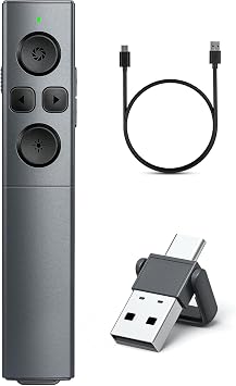 2 in 1 USB Type C Presentation Clicker, Rechargeable Presentation Clicker Wireless Presenter Remote Clicker, 2.4GHz Clicker for Powerpoint Presentations, Google Slide Advancer