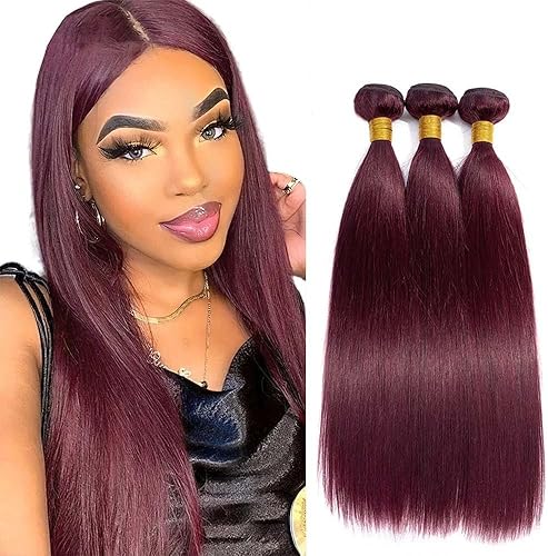 Ailabi Brazilian Burgundy 99J Human Hair Bundles 26 28 30 Inch Straight Wave Bun
