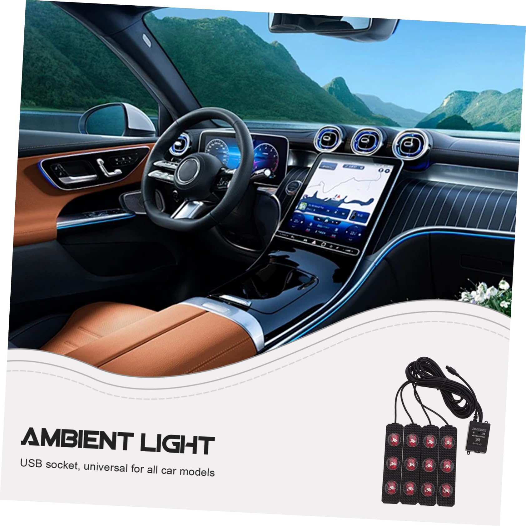 Luces Ambiente Coche Interior USB, 4 Tiras LED Multicolor
