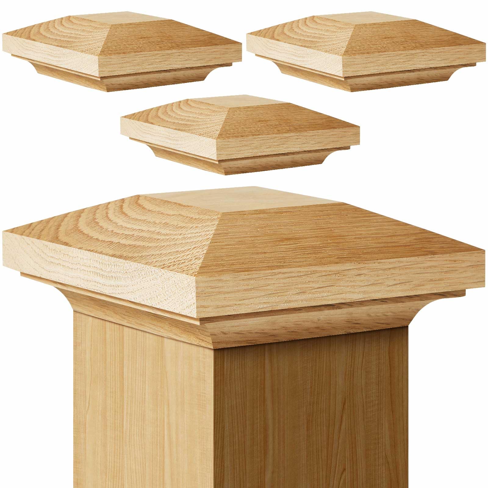 Photo 1 of Sasylvia 4 Pcs 5.5" x 5.5" Red Oak Wood Newel Post Cap (fits True 3.5" x 3.5") Fence Post Cap for Topper Top Resistant Decking Caps for Indoor Outdoor Fences Decks and Mailboxes Cover