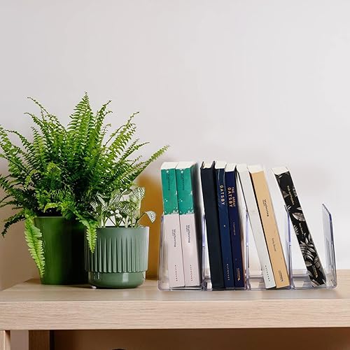 Miniatura 7 de Lawei Paquete de 4 clasificadores de archivos acrílicos, organizador de carpetas de archivos de escritorio transparente de 4 secciones, estante