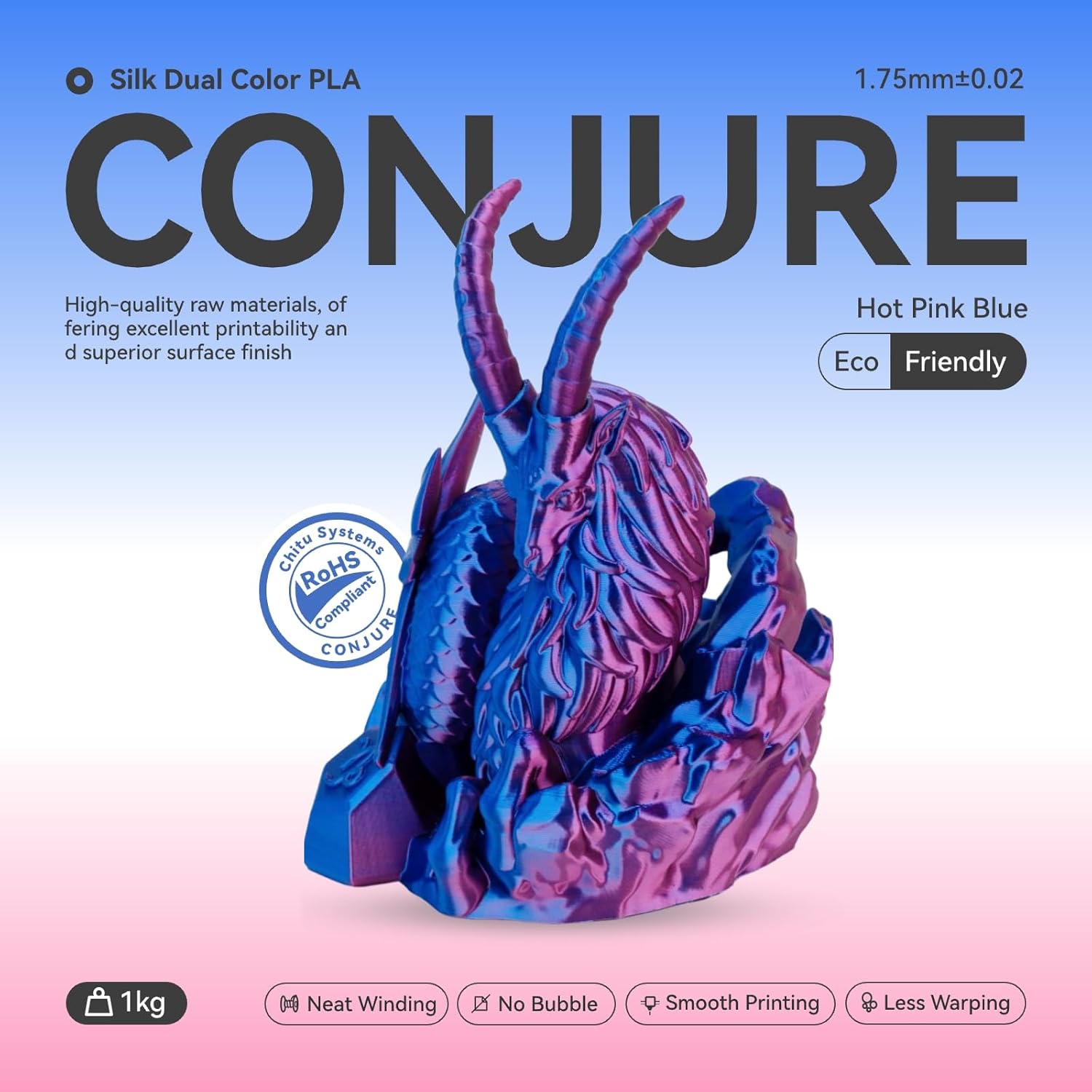 Chitu Systems Conjure Silk PLA Hot Pink Blue, 1.75mm Christmas Dual Color Filament, Using Reusable Spool Compatible with Bambu Lab Refill Filament,1KG/2.2lb
