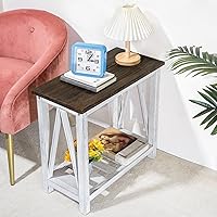 Vista 2 de Farmhouse End Table Narrow Side Table Living Room Slim End Tables with Storage Shelf 2 Tier Nightstand for Bedroom Hallway Dormitory, Rustic Brown