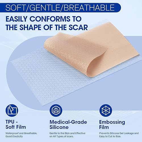 Miniatura 4 de Hojas de silicona para cicatrices, cinta de silicona de grado médico (rollo de 1.6 x 60 pulgadas - 4.9 ft), cinta para cicatrices quirúrgicas,