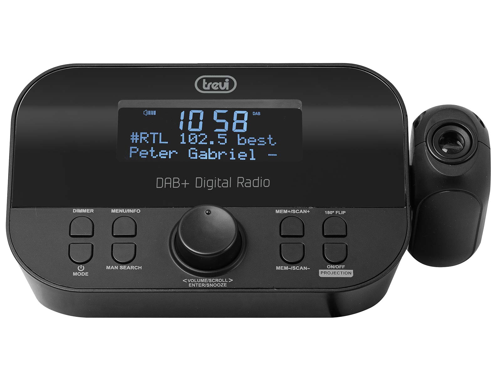 Trevi RC 85D8 DAB Radiosveglia DAB con Proiezione a Soffitto, Stazioni Radio Memorizzabili, Doppia Sveglia, Funzioni Snooze e Sleep, Display LED, Alimentatore in Dotazione