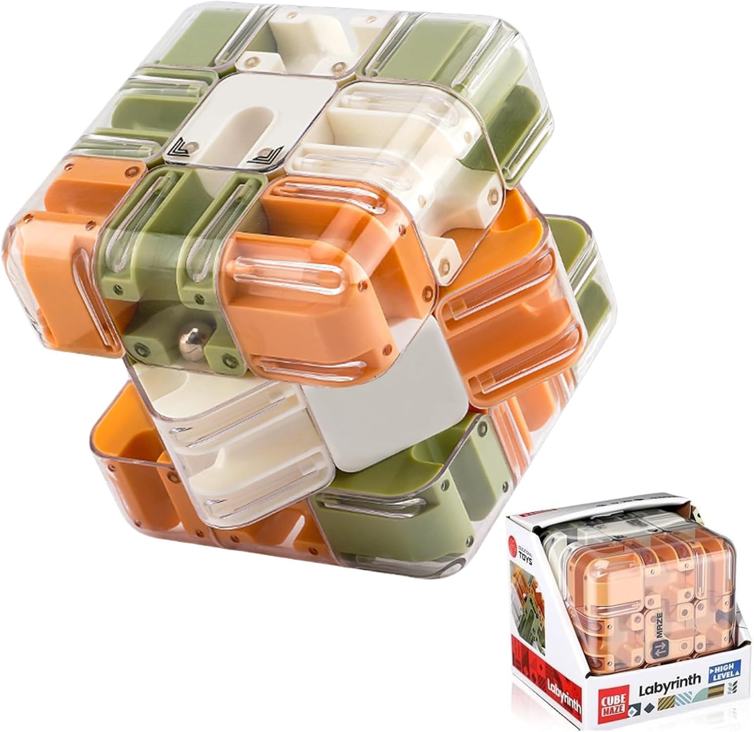 Large Labyrinth 3D Puzzle Maze Cube, 3D Rolling Ball Maze Cube, Spatial Awareness Brain Training Toy for Stress Relief & Logic Development, Educational Focus Game Gift for Adults Teens