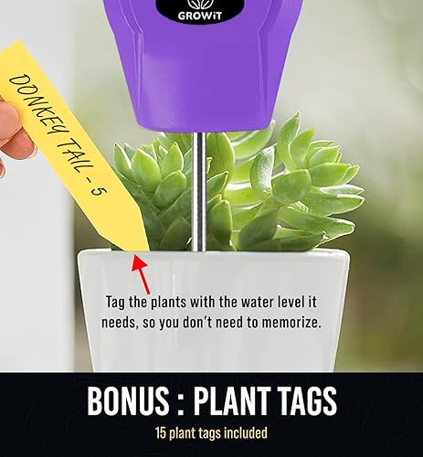 Vista 14 de GROWIT - Monitor de agua de suelo para plantas, medidor de humedad del suelo, hidrómetro para plantas, medidor de humedad de plantas