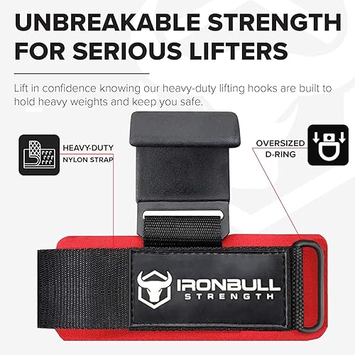 Miniatura 3 de Iron Bull Strength Ganchos de acero para levantamiento de pesas (par)  Correas de muñeca resistentes  Correas de levantamiento de pesas para