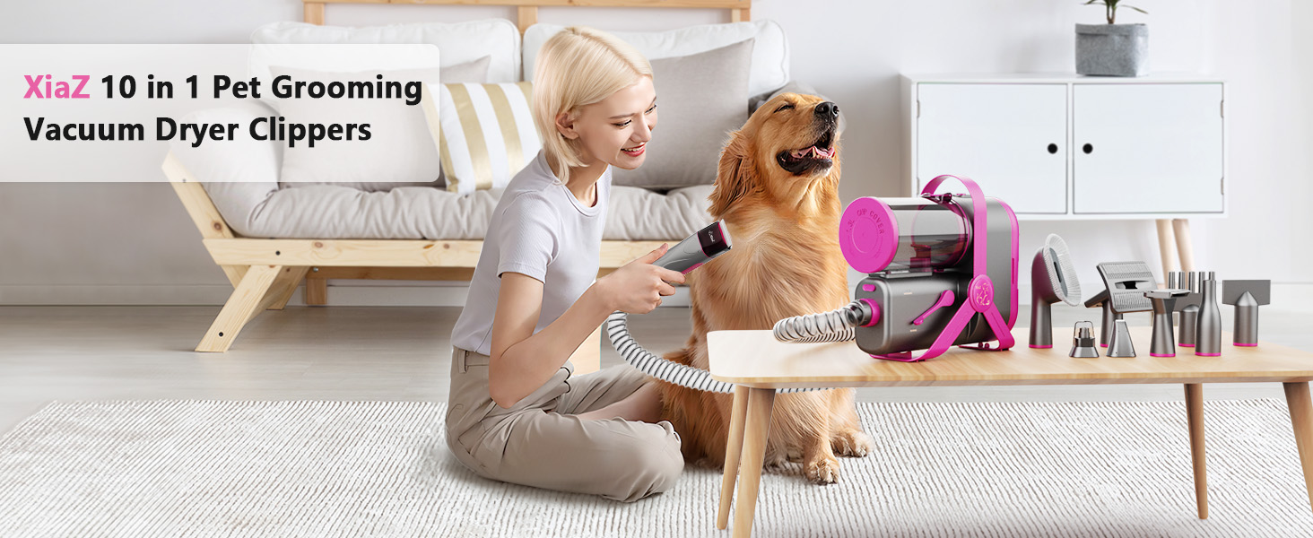 XiaZ 3-in-1 Dog Grooming Kit with Vacuum, Hair Dryer & Clipper