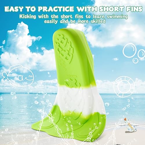 Miniatura 3 de Aletas de entrenamiento de natación para niños, cómodas aletas cortas de silicona para aletas de natación, tamaño de viaje para niños con bolsa de
