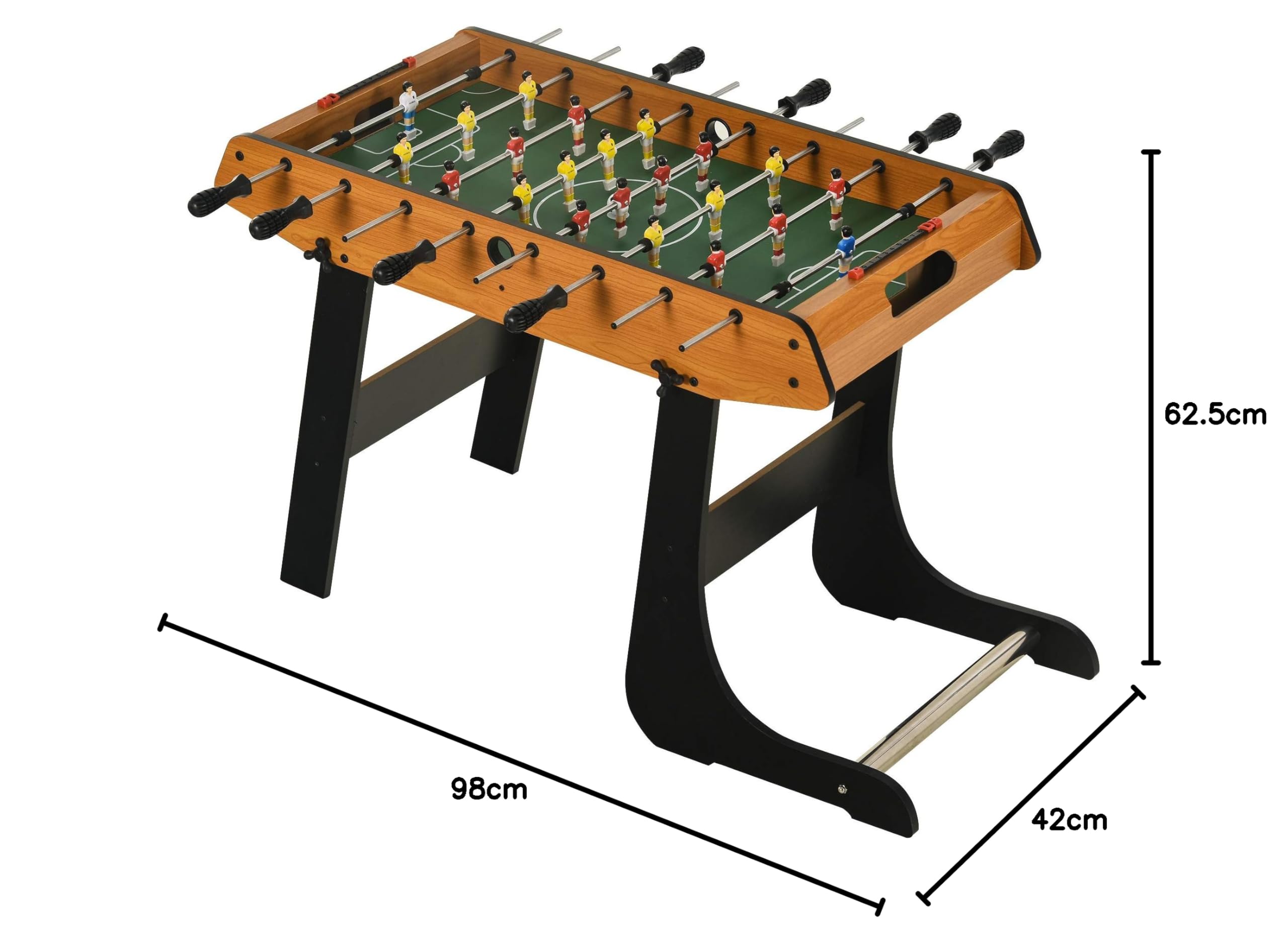 HOMCOM Futbolín Plegable, Juego de Mesa de Fútbol con 22 Jugadores y 2 Contadores, Futbolín para Niños y Adultos, 98x42x62,5 cm, Negro y Natural