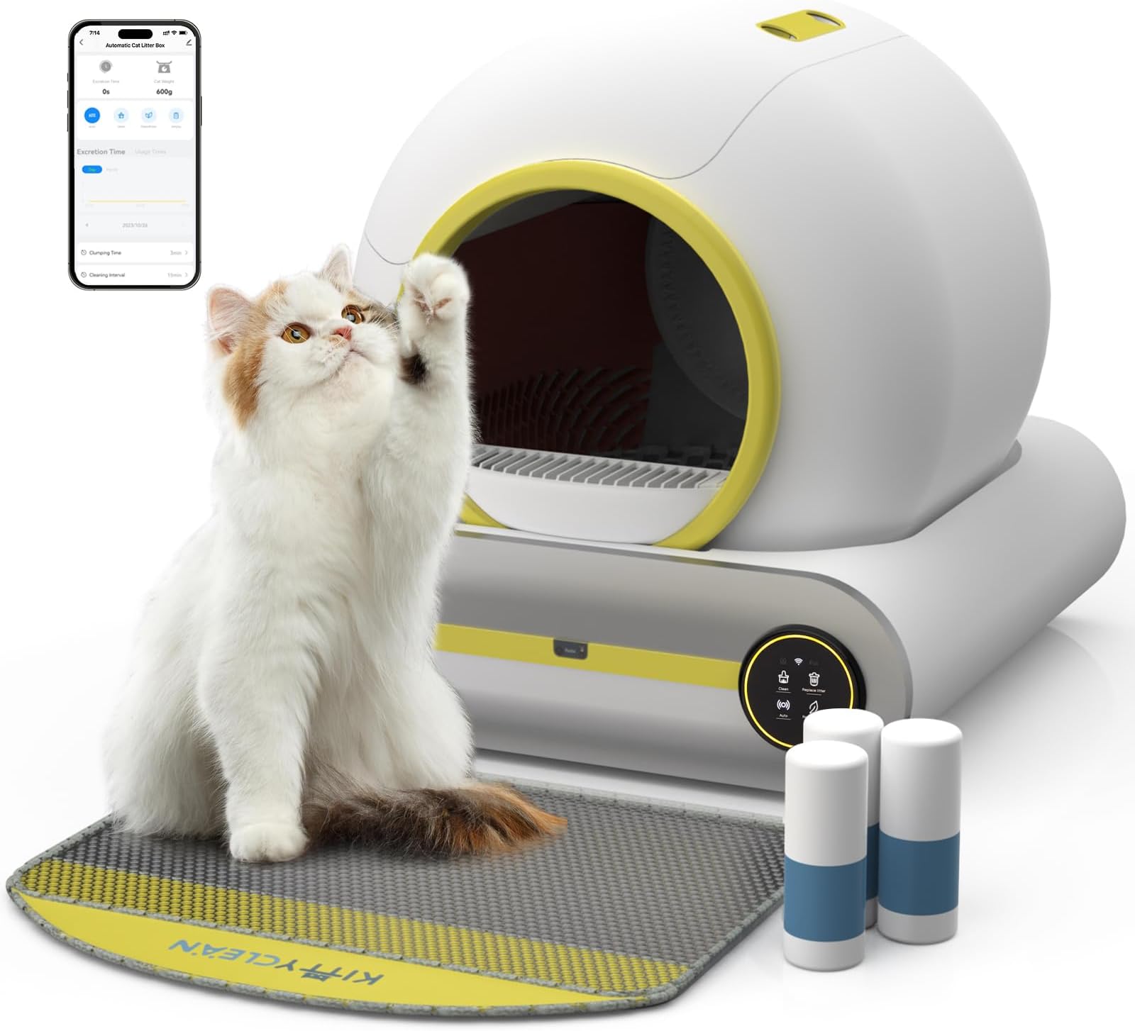 Automatic Cat Litter Box,Self Cleaning Cat Litter Box with Odor-Elemination&Weight Monitoring Function,APP Control Anti-Pinch LittleCat Robot