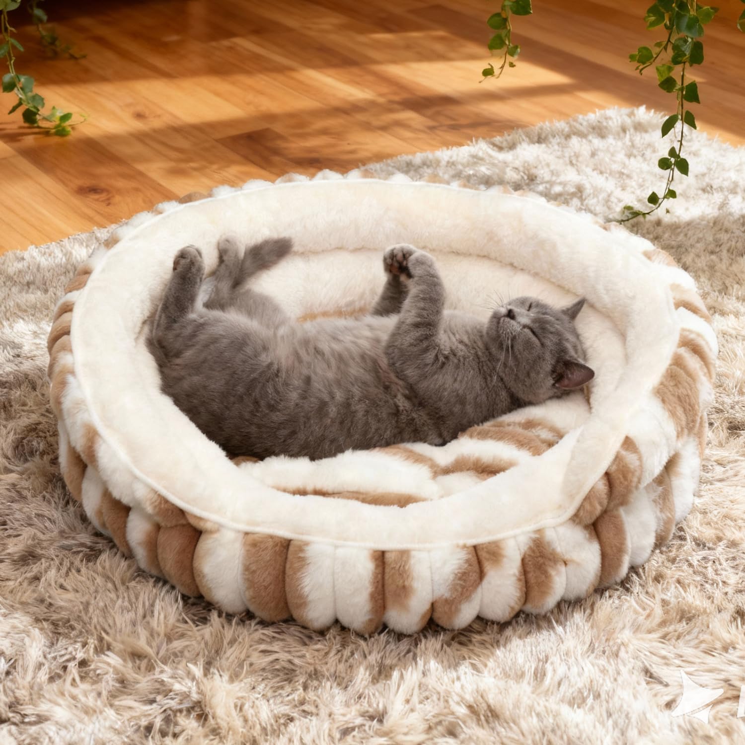 Cat Bed for Indoor Cats,20in Kitten Bed Donut Washable, Calming Fluffy with Non-Slip Base Pet Bed,Cat Bed Warm for Winter