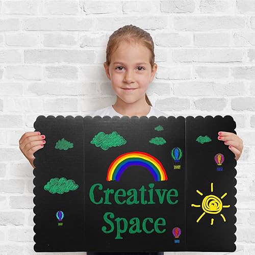 Miniatura 5 de 12 piezas de tablero de póster triple negro, tablero de presentación ligero y portátil, tablero de exposición triple para ferias de ciencias,