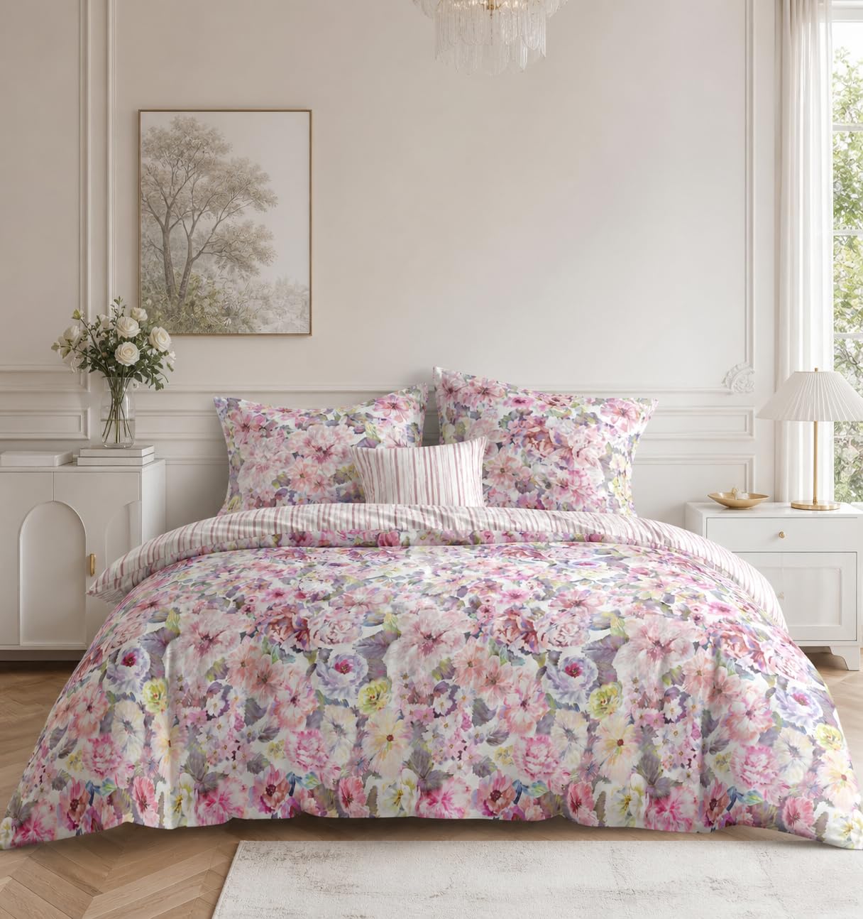 Parure de lit 100% Coton Percale Fanny & Céline pour un lit double élégant et accueillant
