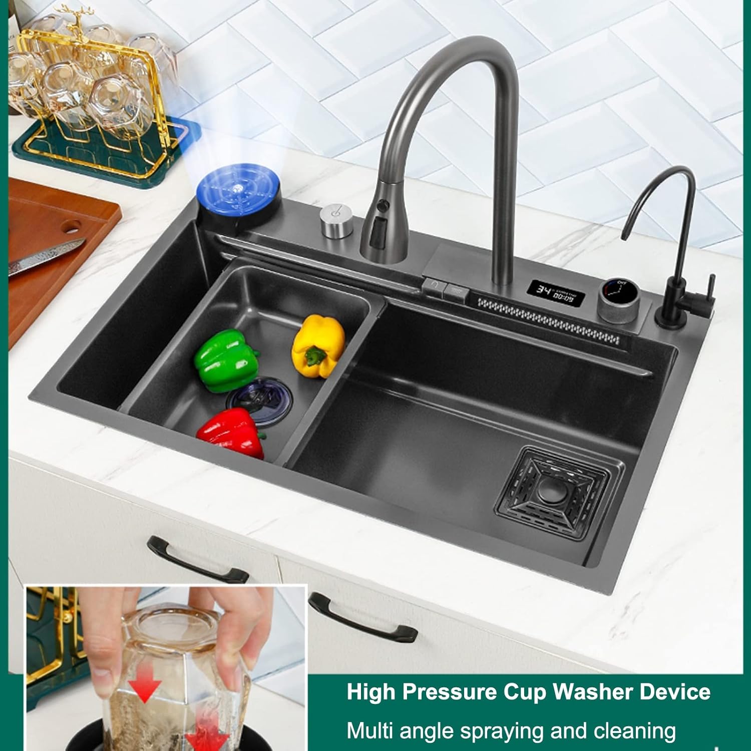 Kitchen Sink 304 Stainless Steel Nano Raindance Waterfall Sink with