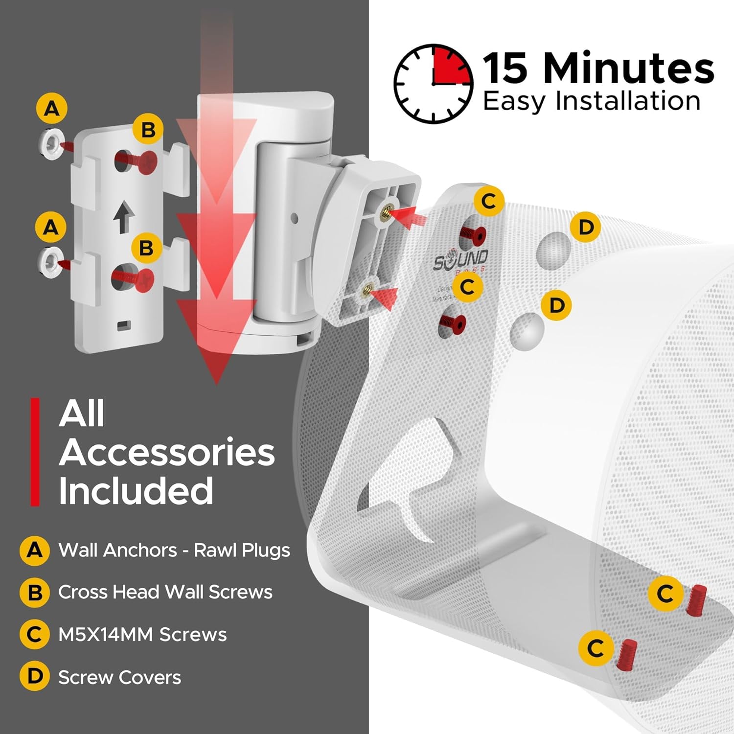 Sound Bass ERA300 Wall Mount Bracket, Tilt and Swivel, White, Single (1pc), Compatible with Sonos ERA 300, Effortless Installation, Includes Mounting Kit - Image 6