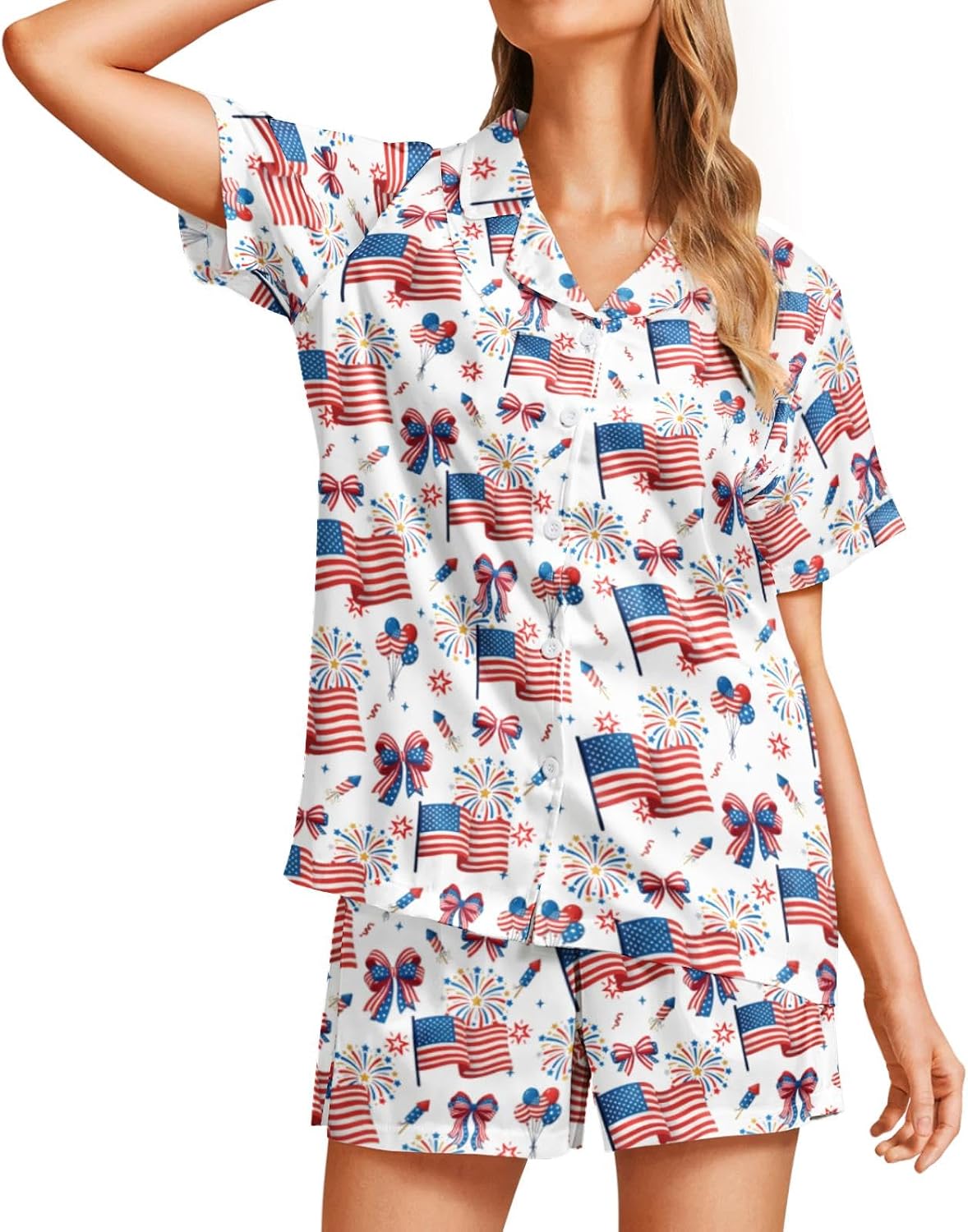 Funny Pajama Set for Women 2PCS Short Sleeve Button Down Sleepwear Pajamas Loungewear Soft Pjs Sets image 2