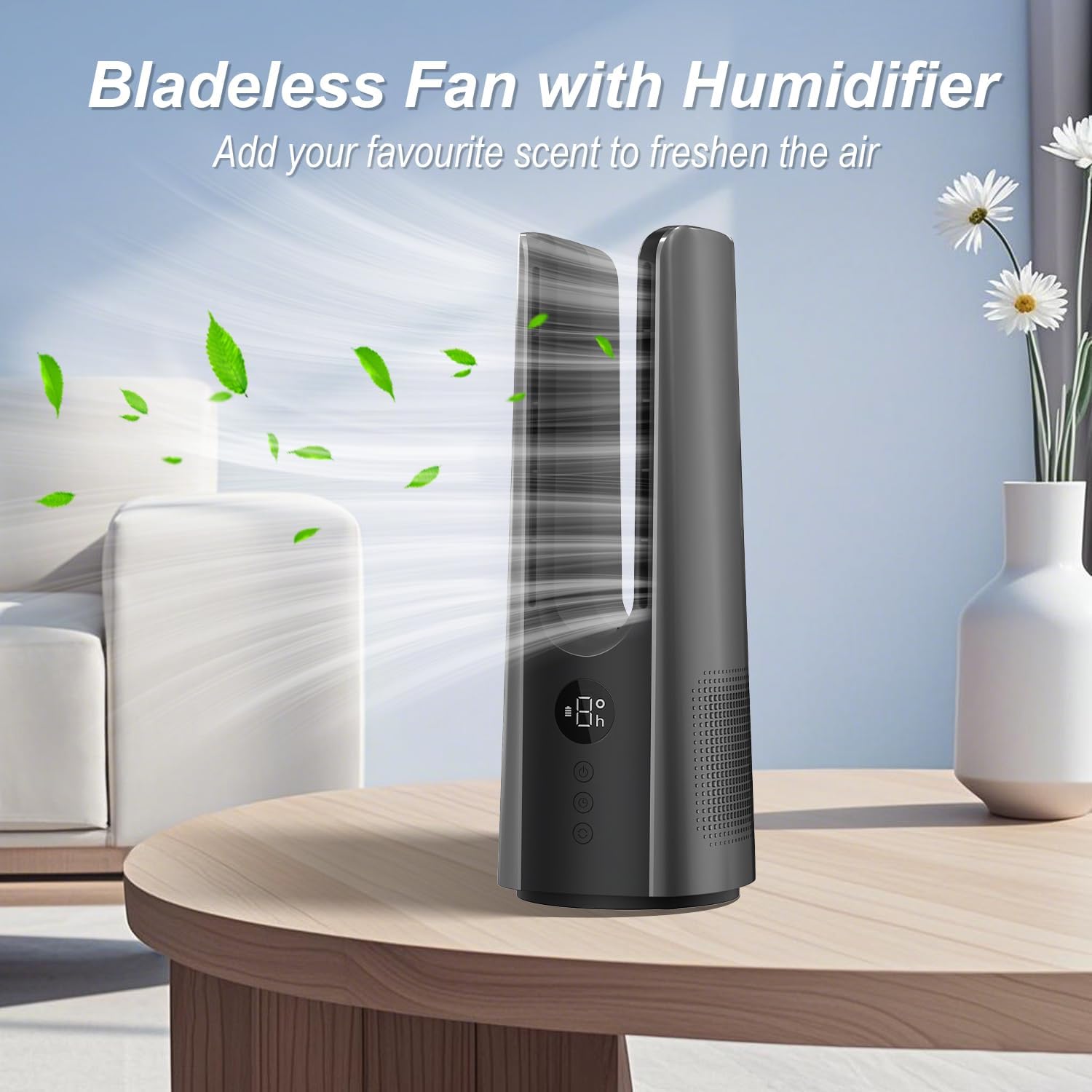 Desk Fan, Portable Bladeless Desk Fans with 9 Speed Adjustment, 14 Inch USB Rechargeable Fan 5000mAh Battery, 60° Oscillating, Touch Control Mini Fan for Office Bedroom Living Room