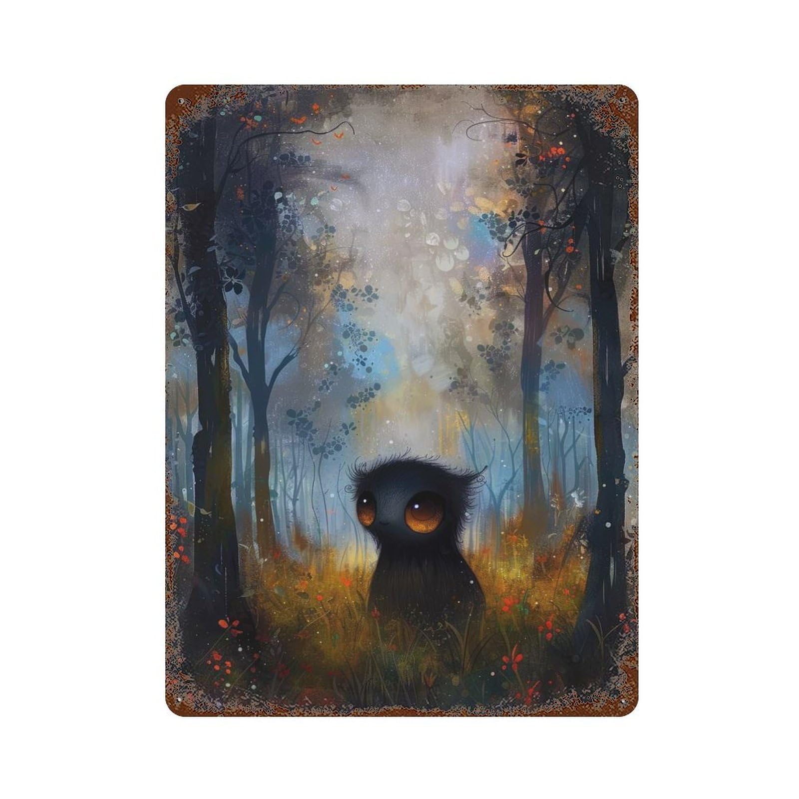 Enchanted Forest Rust Effect Tin Sign 15.7"x11.8", Rustic Home Decor for Garage, Bar And Workshop Decor