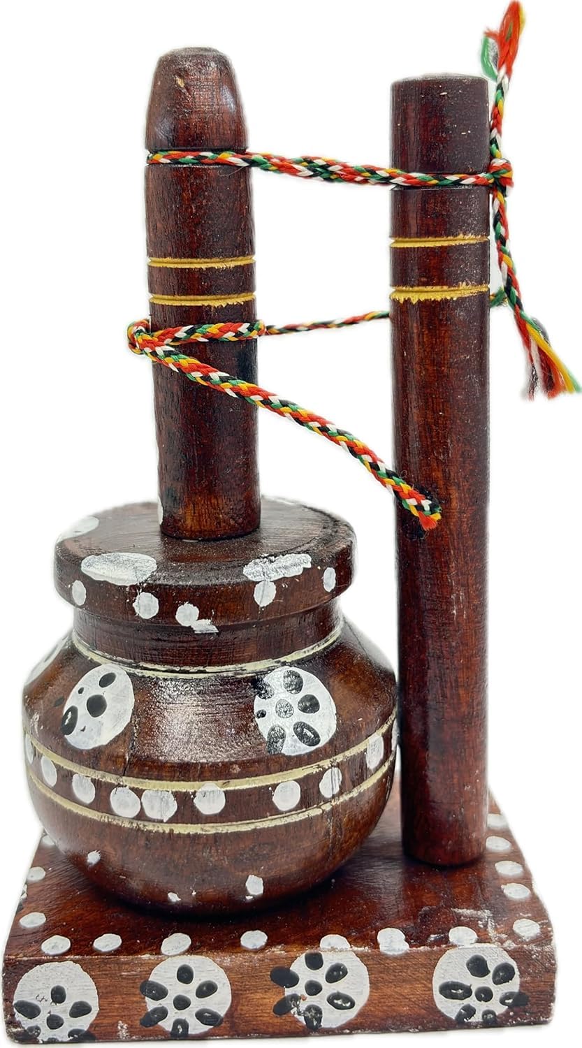 Wooden Matki Bansuri Set for Krishna Pooja | Handcrafted Decorative Showpiece for Home Temple & Gift