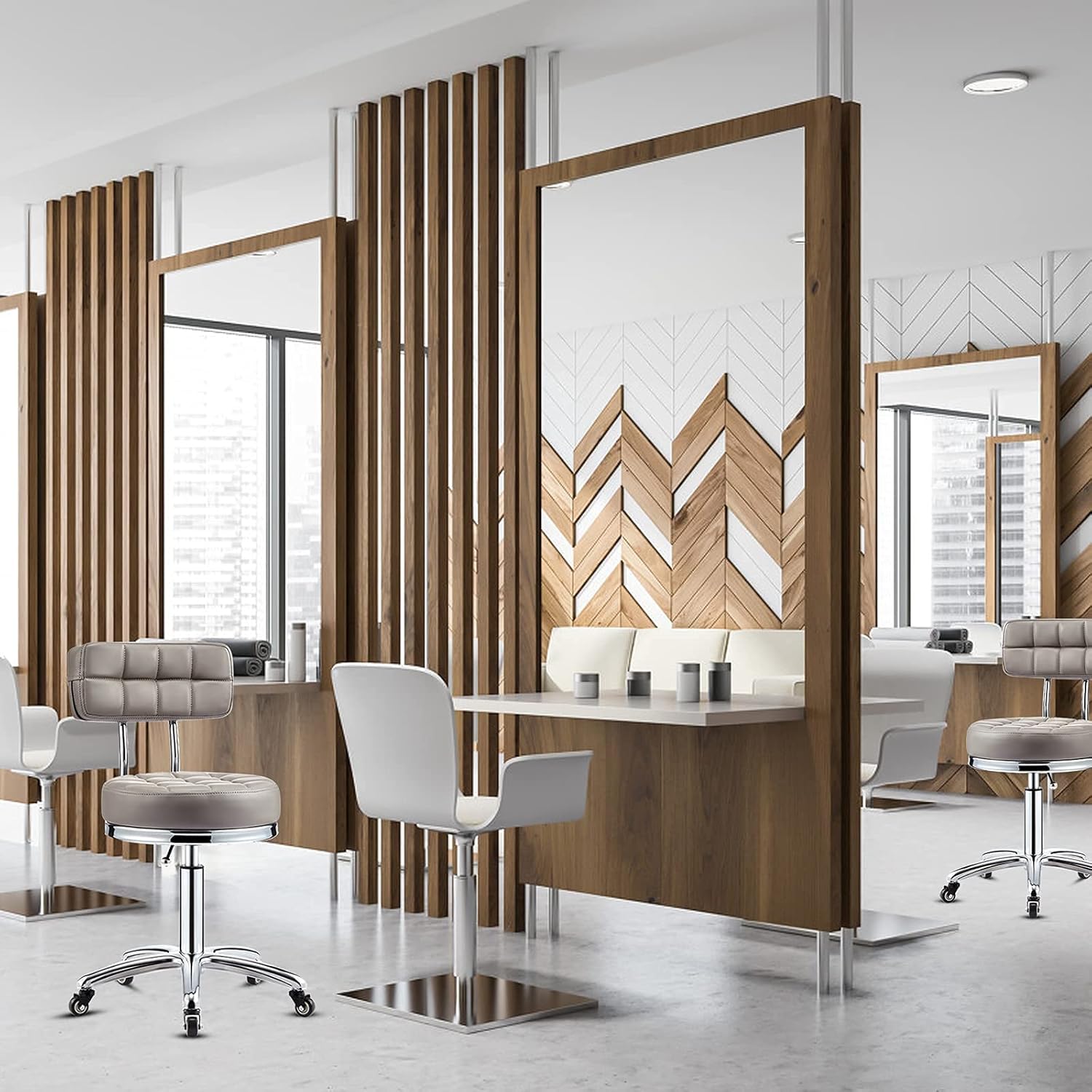 YJHome Swivel Salon Rolling Stool Chair with Backrest Wheels Height Adjustable Leather Hydraulic Chair Client Nail Pedicure Chair 440lbs Load-Bearing for SPA Salon Beauty Massage Home Office: Kitchen & Dining