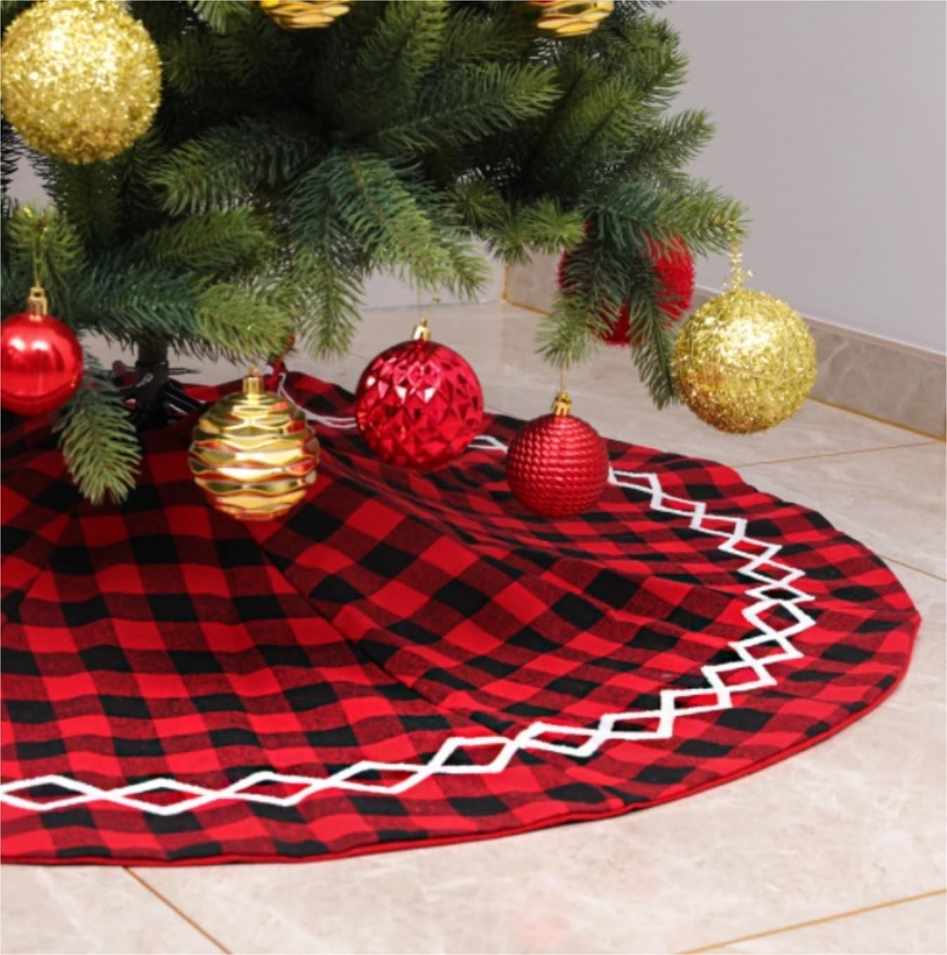 Tappeto per Albero di Natale Gonna per Albero di Natale con Motivo A Reticolo da 48 Pollici per Decorazioni Natalizie Rustiche in Fattoria Gonna per Albero di Natale