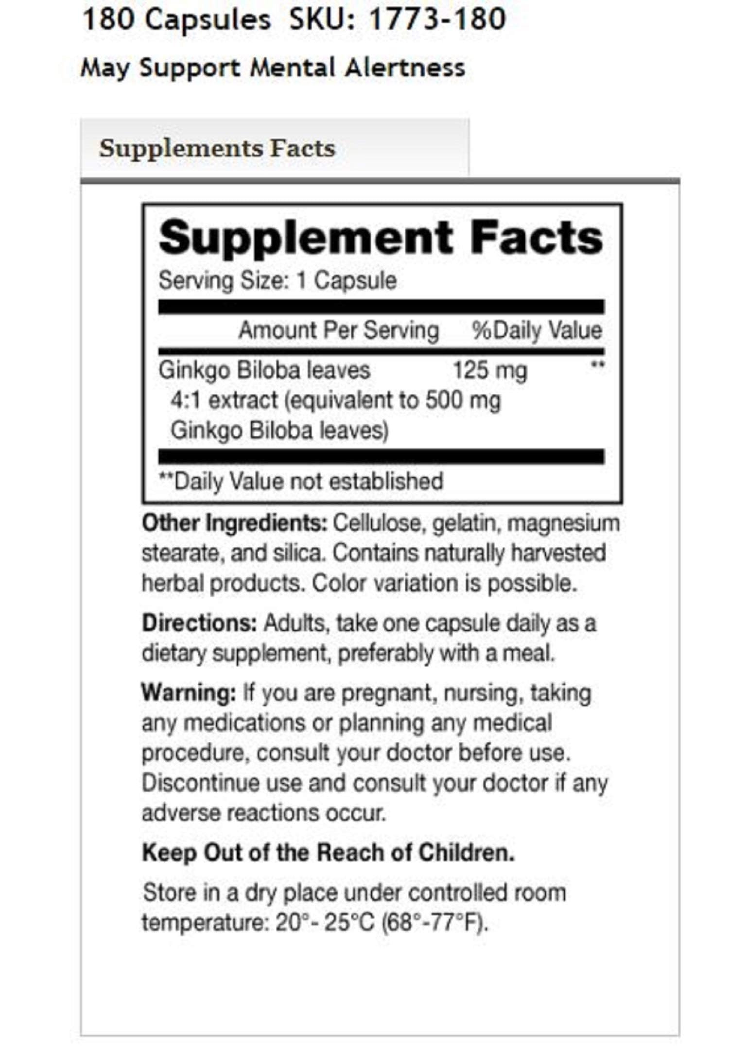 Mason Vitamins Ginkgo Biloba 500 mg 180 Gelatin Capsules per Bottle, Pack of 2 Bottles Total 360 Capsules