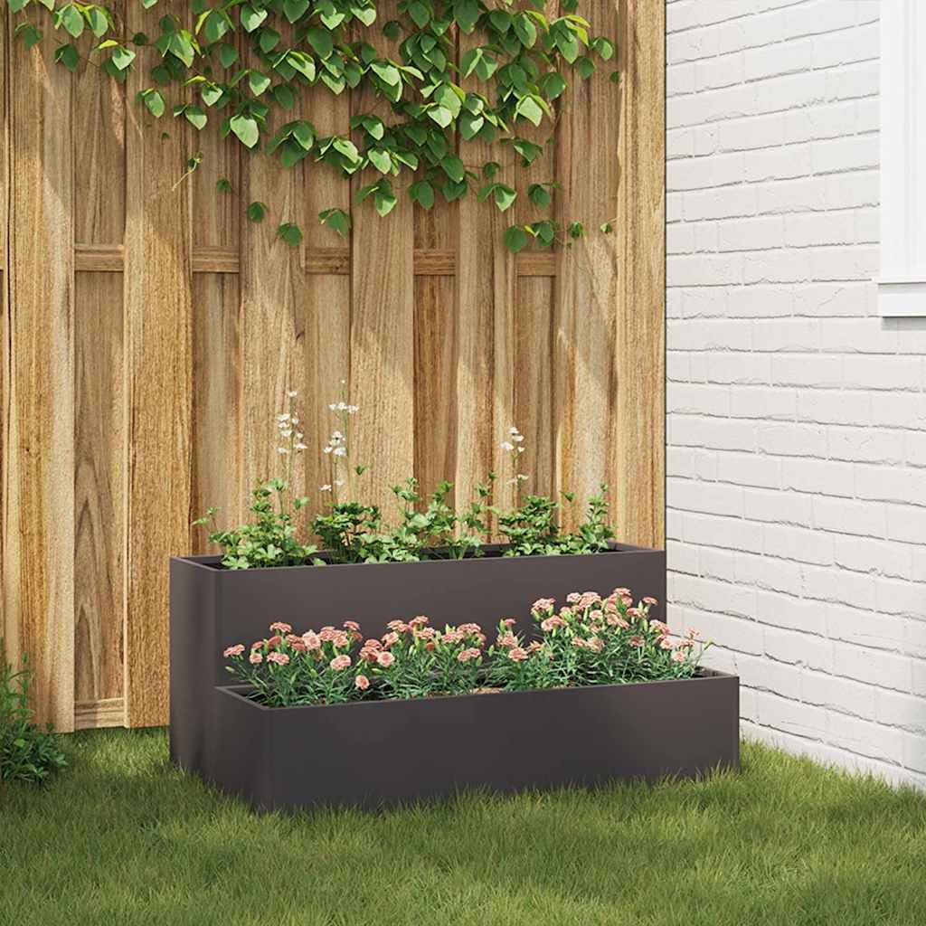 vidaXL Garten-Pflanzgefäß Schwarz 100 x 60 x 45 cm Kaltgewalzter Stahl, Garten und Terrasse, robuster Metallpflanztopf, für draußen, moderner Behälter für Deko, Blumenarrangement