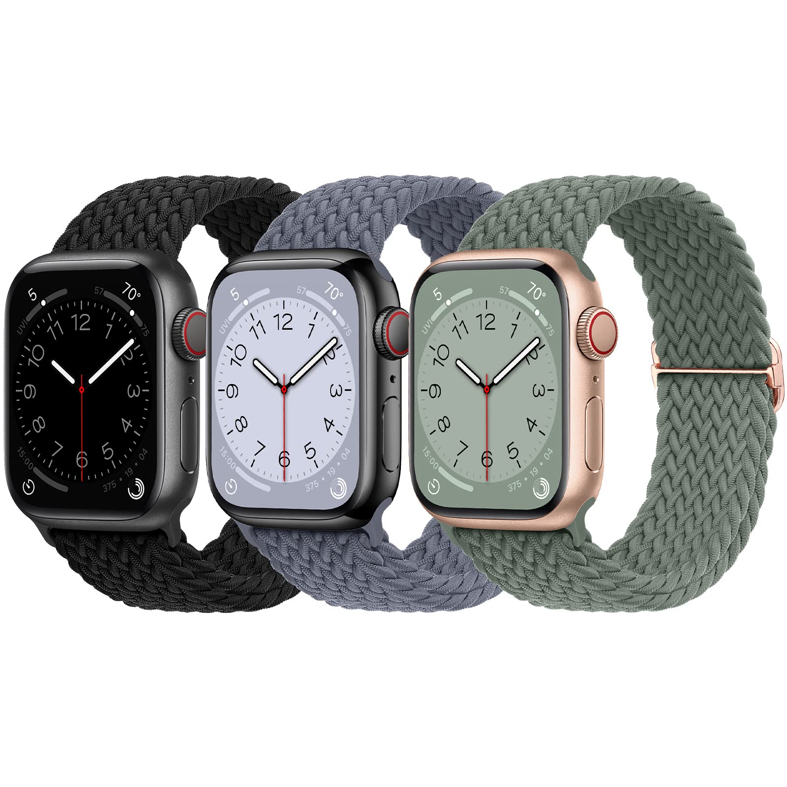 moencase 3pack Braided Bands Solo Loop Compatible with Apple Watch Band 41mm 40mm 38mm 42mm 44mm 45mm 49mm Women Men, Stretchy Elastic Strap Sport Wristbands for iWatch Series Ultra 8 7 6 5 4 3 2 1 SE