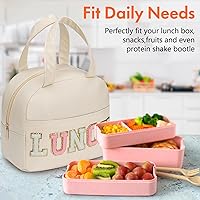 Vista 5 de Lonchera con aislamiento para mujeres y hombres de cuero PU pequeño para oficina y trabajo con letras de chenilla, a prueba de fugas, congelable