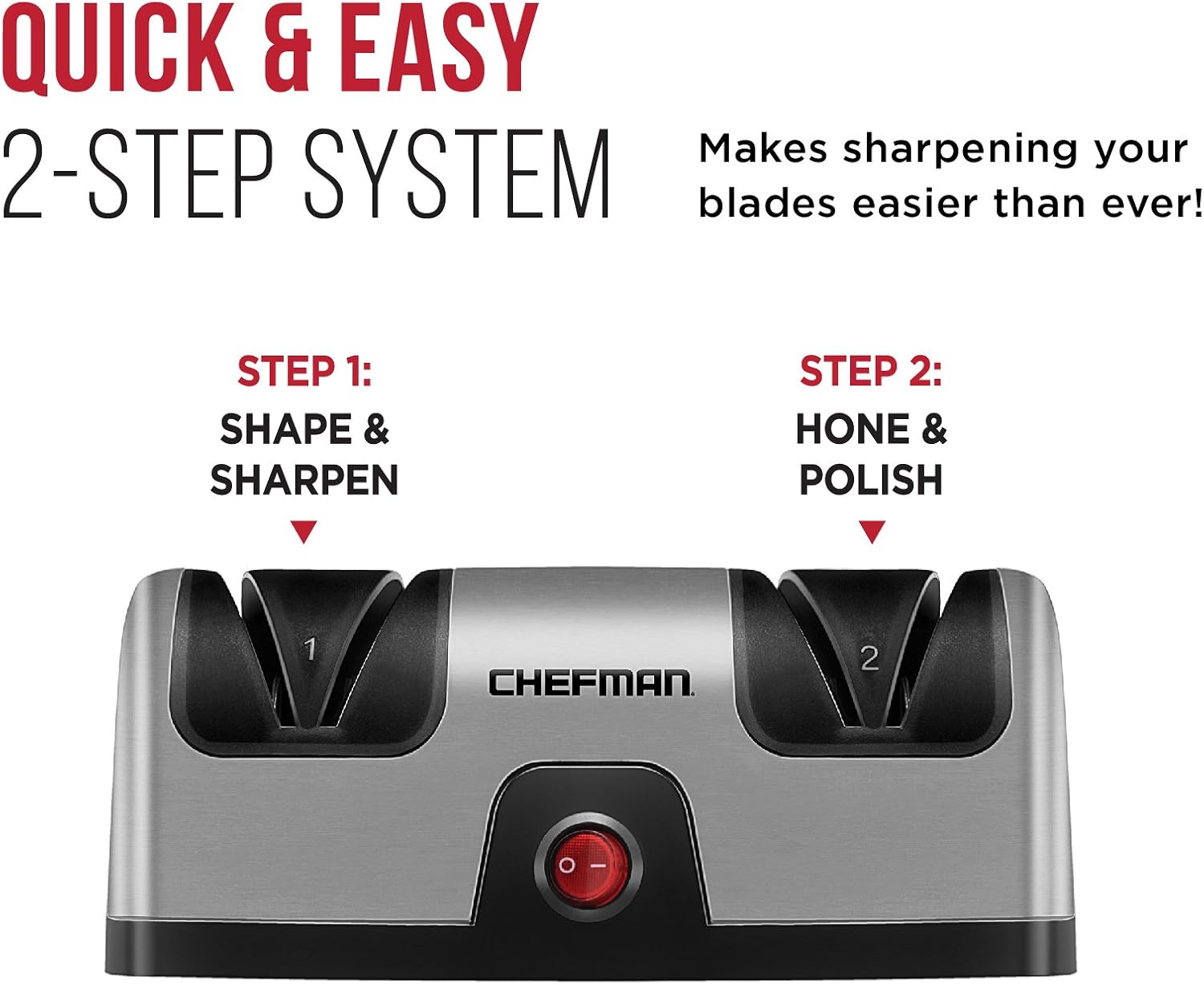 Chefman Electric Knife Sharpener to Sharpen Kitchen, Chef, Paring, Pocket and Steel Knives, Better than Sharpening Stone, Silver/Black