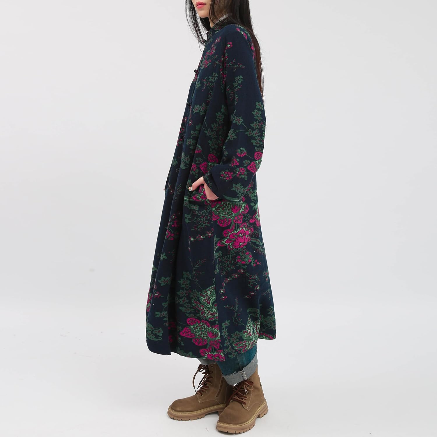 Women's Linen Trench Coat - Boho Jacket Floral Penny Lane Style with Cotton Lining - Image 5