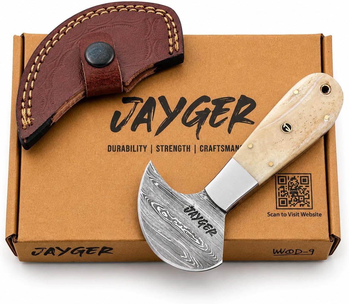 Handmade Damascus Steel Round Head Leather Cutting Knife | Bone Handle - Premium Craftsmanship for Precision Cuts | Durability (QD-20)
