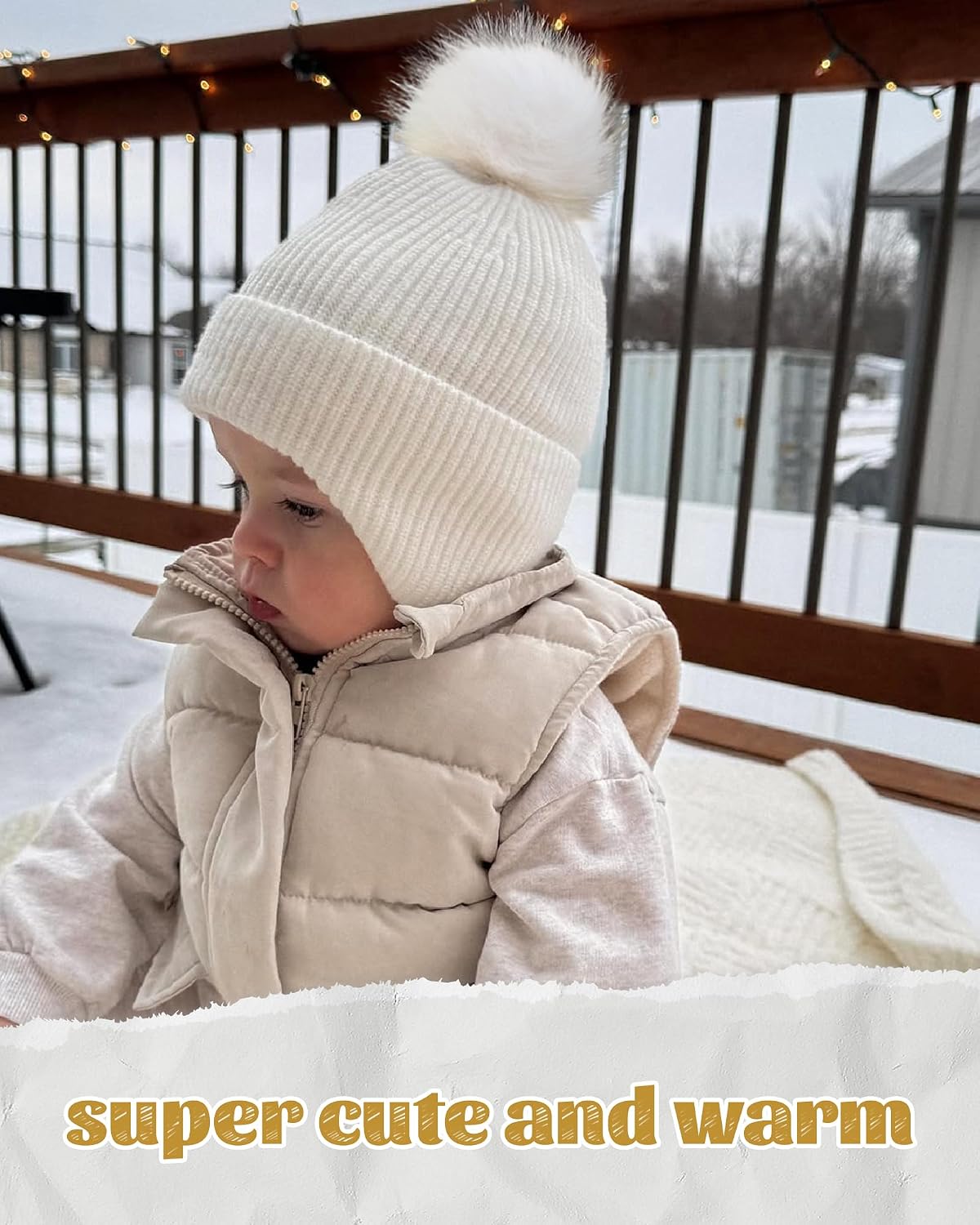 Camptrace Toddler Baby Winter Hat Warm Fleece Lined Knit Kids Hat with Earflap Infant Newborn Pom Beanie Knit Cap Girls Boys