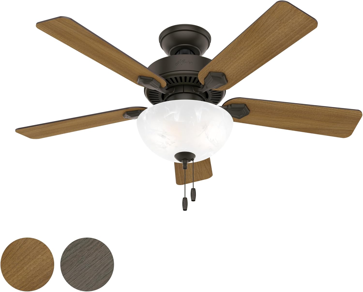 Hunter Fan 44 inch Traditional New Bronze Indoor Ceiling Fan with Light Kit and pull chain (Renewed)