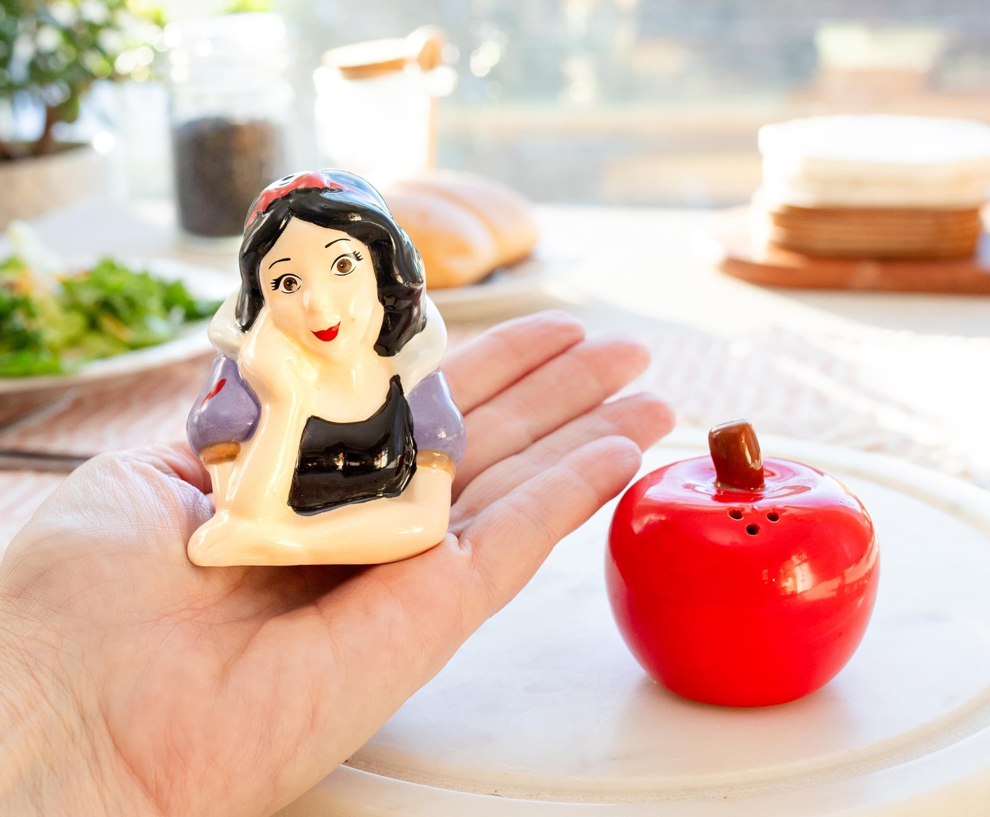 Silver Buffalo Disney Snow White and Apple Ceramic Salt and Pepper Shaker Set - Image 4