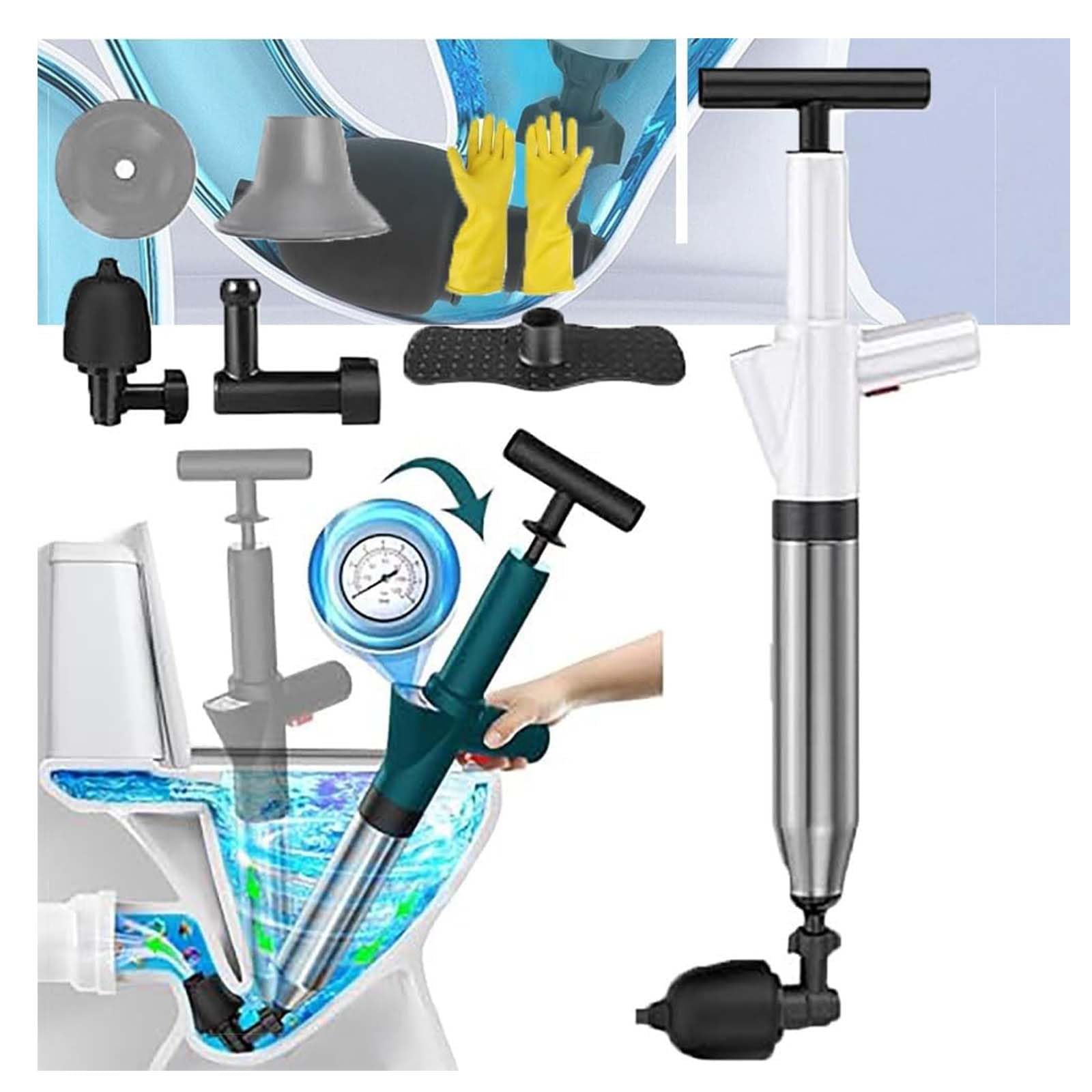Outil de débouchage pneumatique pour canalisations de sol, puissant dragueur de tuyau de toilettes pneumatique One-Shot Connexion d'égout de sol Déboucheur de canalisation, Piston de toilettes,