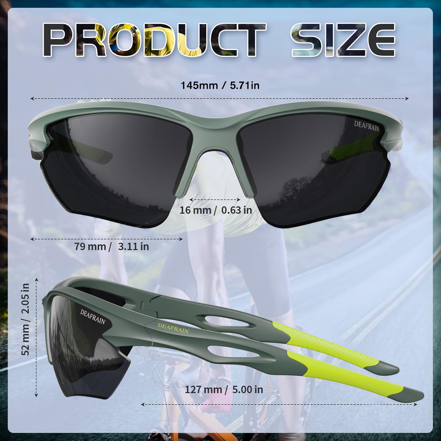 DEAFRAIN Occhiali da sole sportivi polarizzati per uomo e donna, ciclismo, corsa, pesca, montatura infrangibile TR90, protezione UV