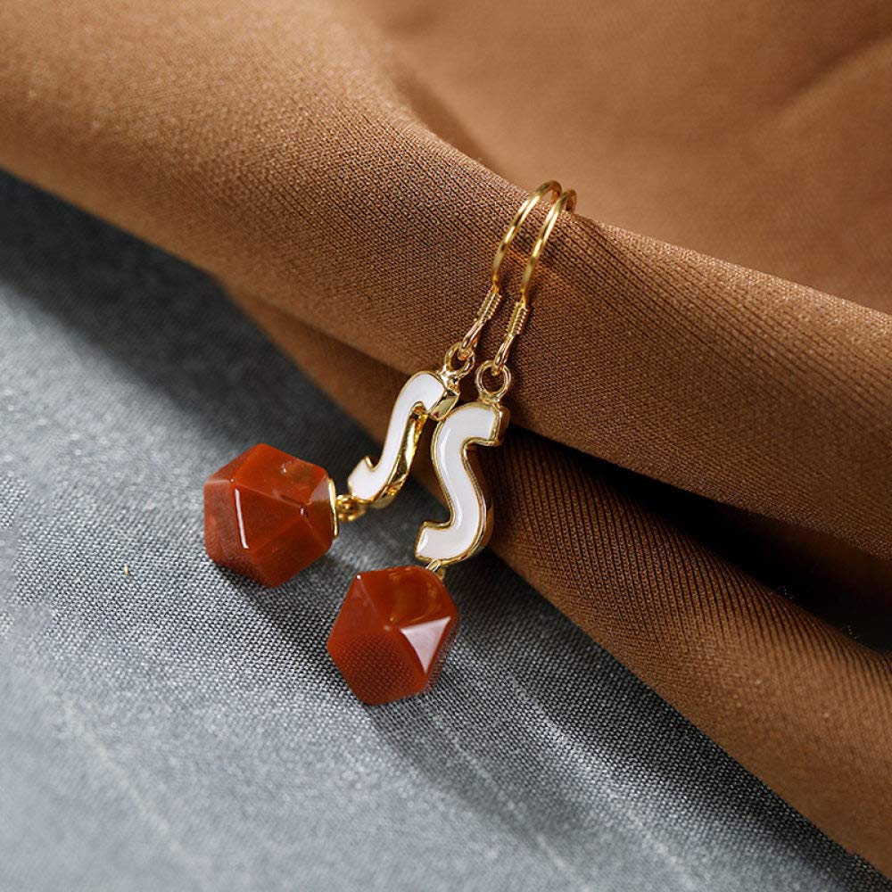 Vintage Largo Aretes De Plata Esterlina S925 Mujeres Geometría Ágata Roja Forma En S Encanto Elegante De Estilo Chino De Gama Alta De Temperamento Temperamento Don