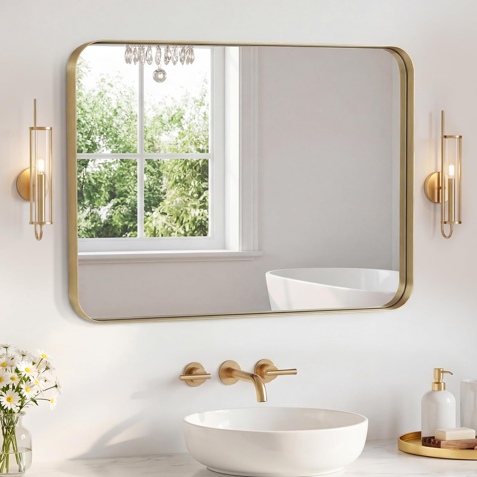 NEWBULIG Bathroom Mirror for Over Sink, 32X40 Inch Wall Vanity Mirror