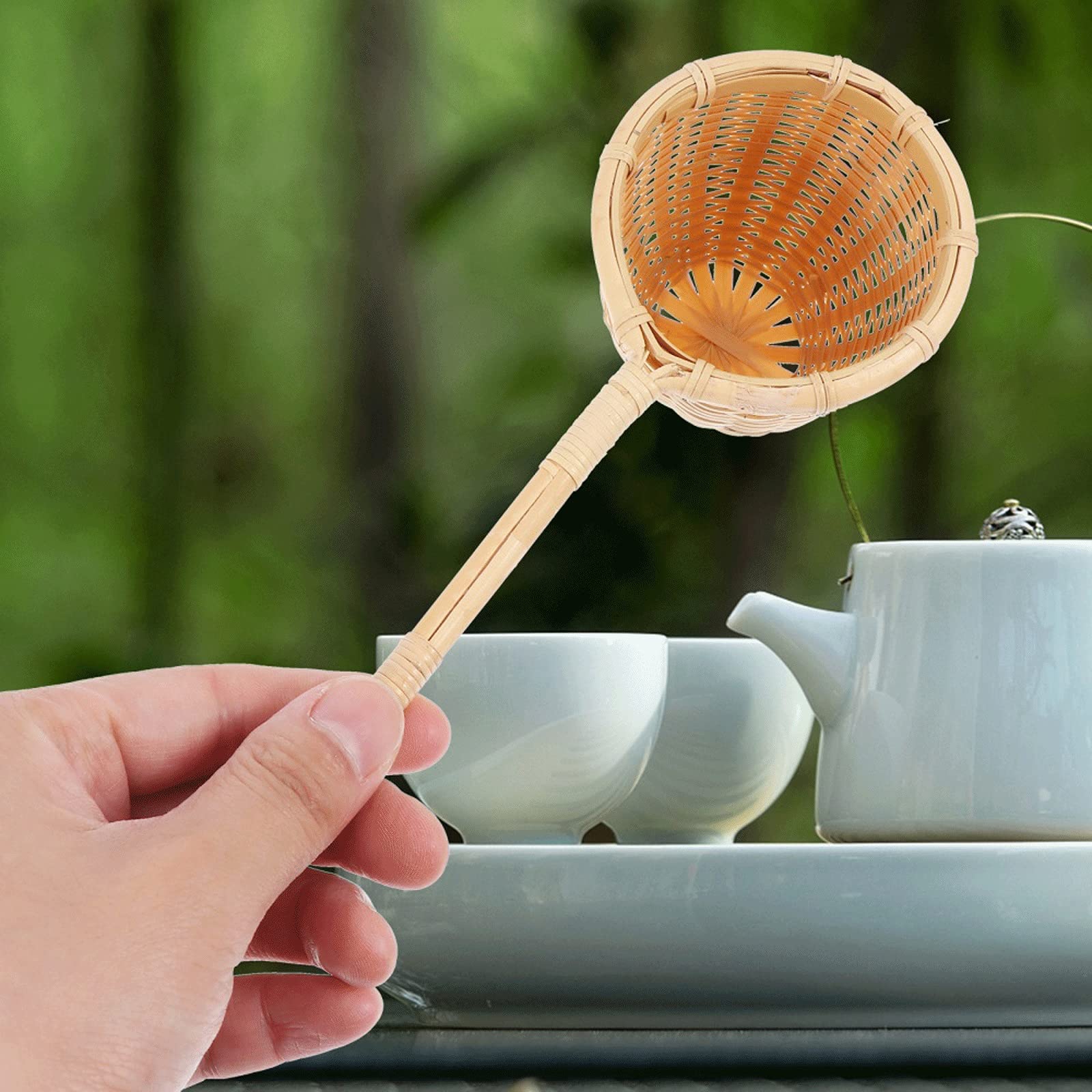 Colador de té, 1 colador, filtro de té de bambú para el hogar, infusor de té chino (caqui)