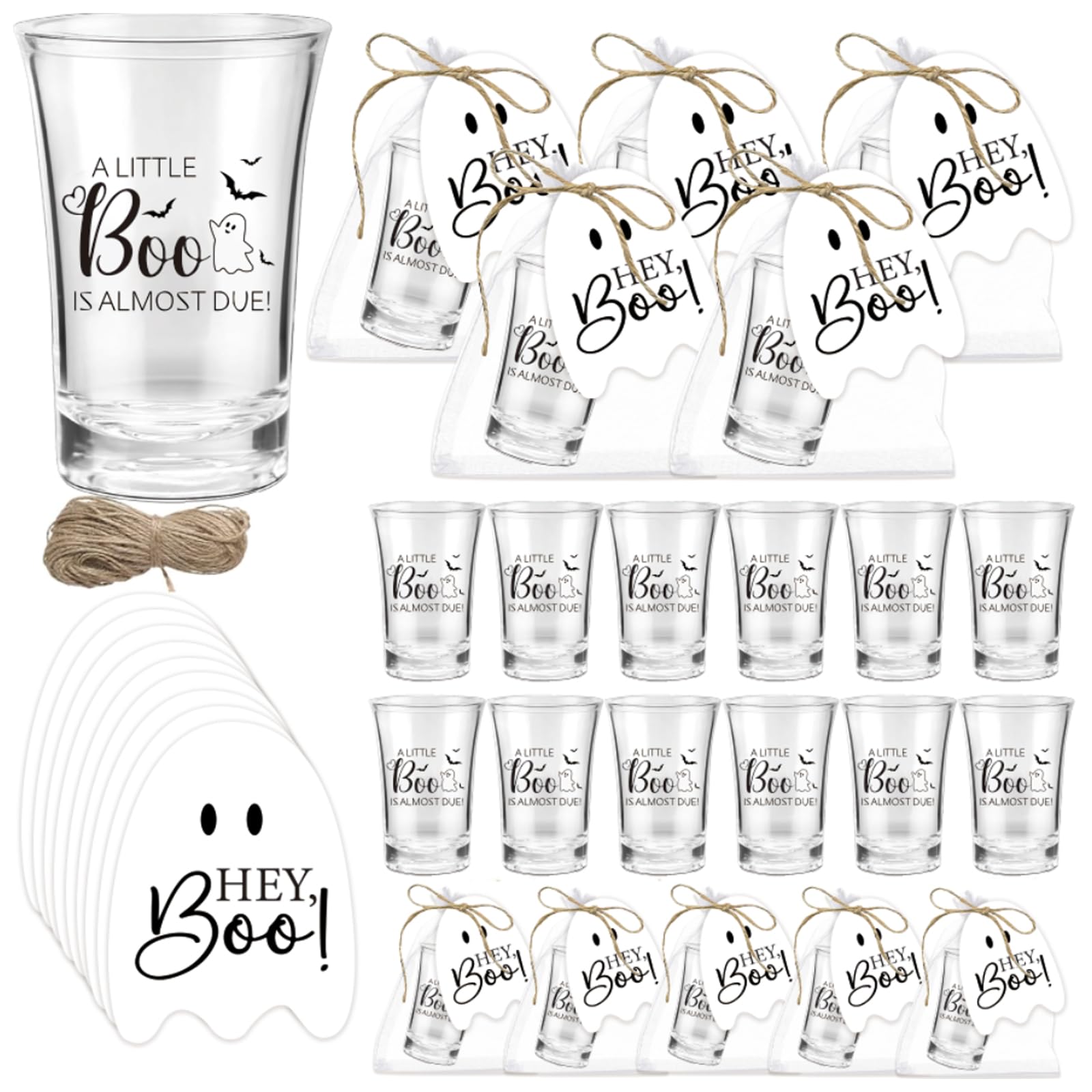 Verres à liqueur acrylique transparents Whaline avec étiquettes et sacs pour Halloween