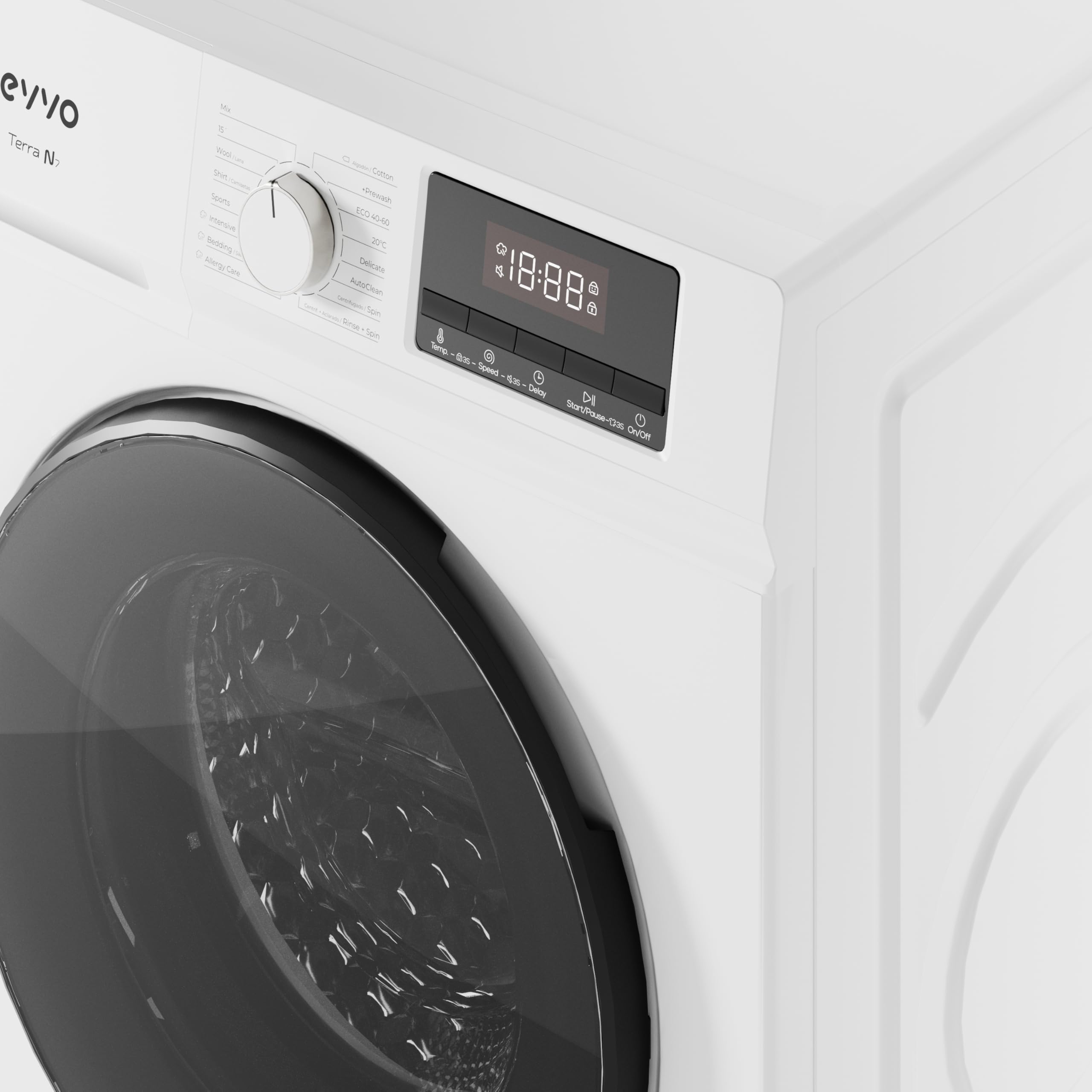 EVVO Lavadora Gran Capacidad TERRA N - Capacidad de 10 Kg, 1400 RPM, E. Energética A - Motor E-DRIVE Inverter, 16 Programas, Programa Rápido 15'