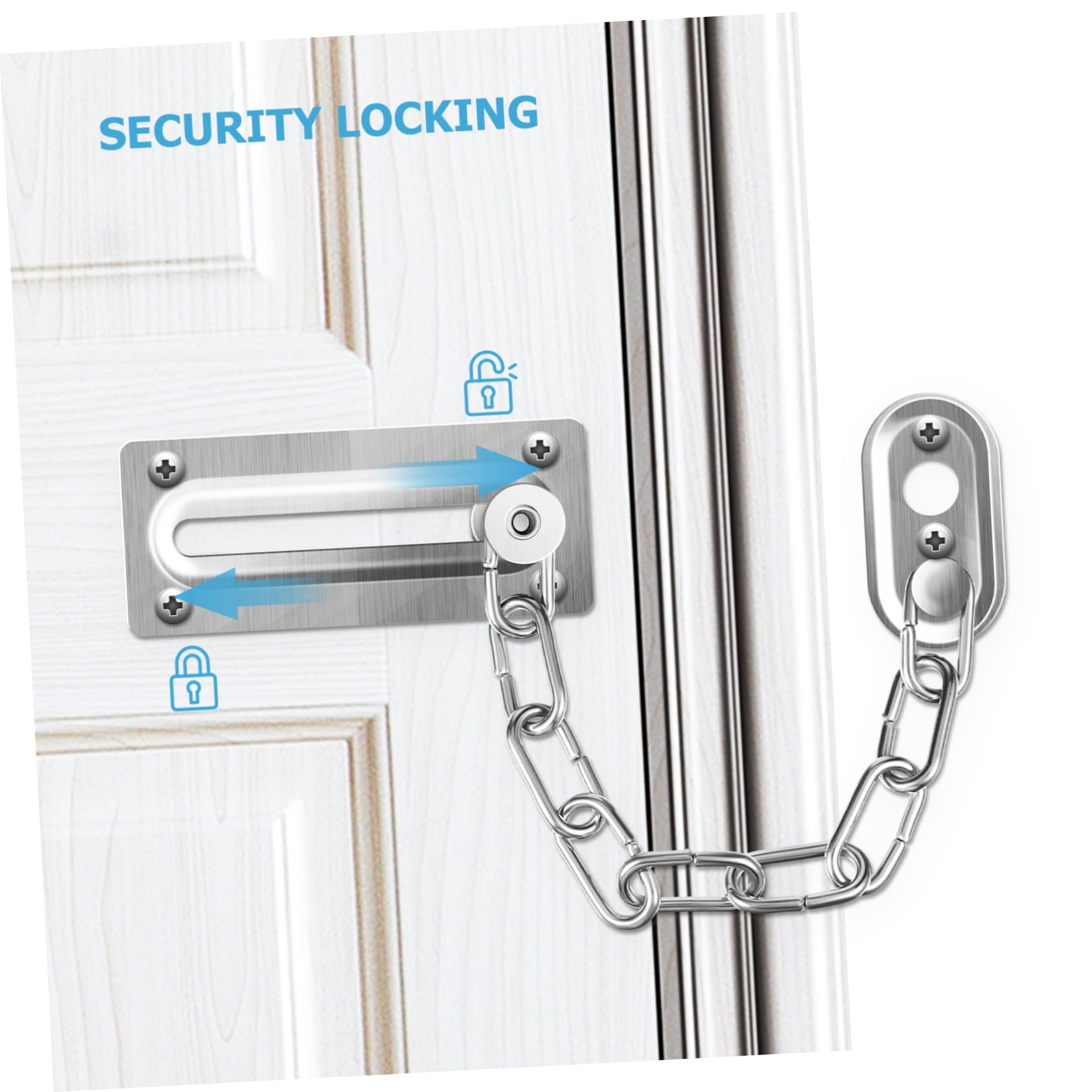 NUOBESTY 4pezzi Catena Per Porta in Acciaio Inox Lucchetto Catena Per Porte Interne Ed Esterne Sicurezza Per Casa Ufficio e Appartamenti Fissaggi Inclusi