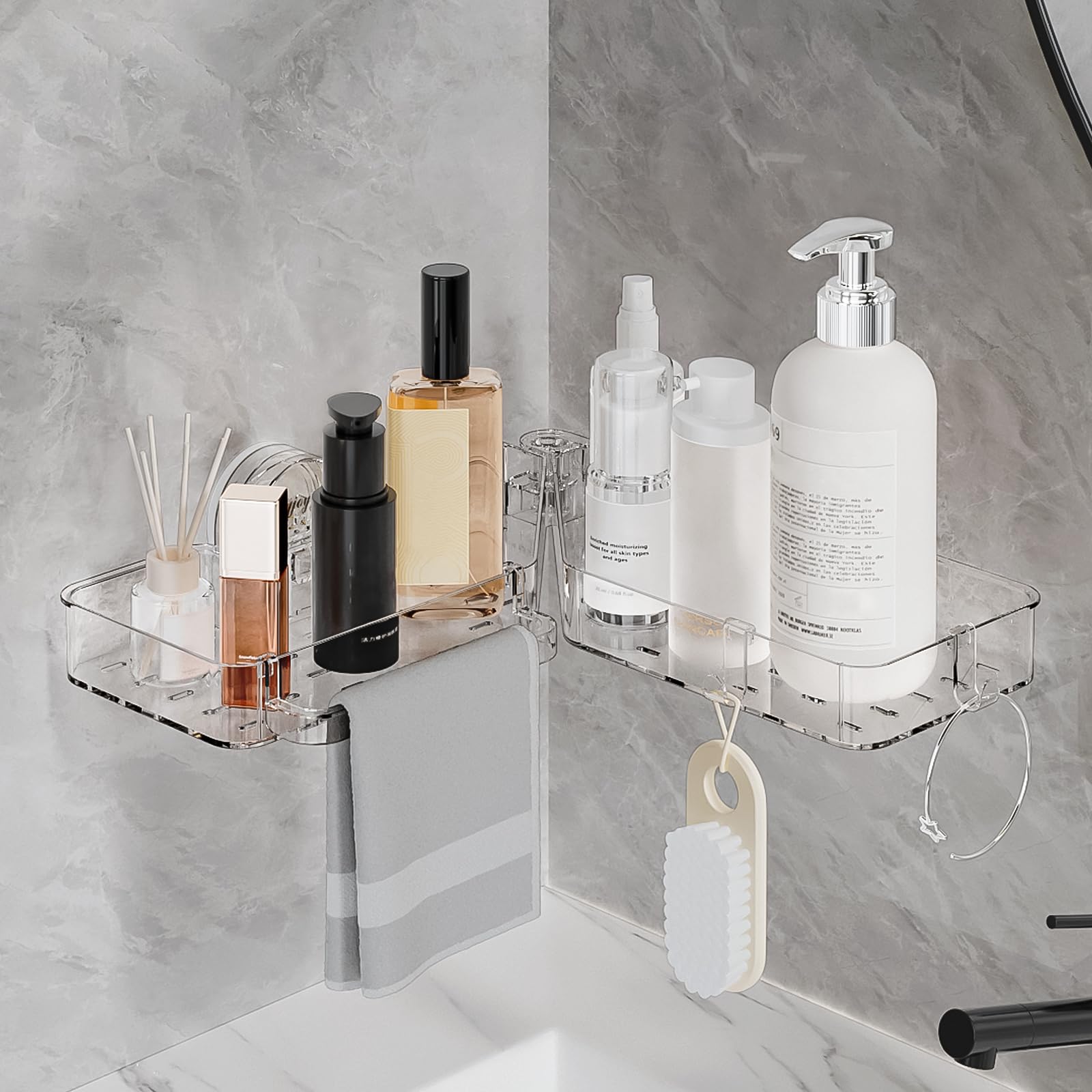 ZLAXACL Rotating Corner Shower Caddy No-Drill Bathroom Shelves with Strong Suction Cups Removable Bathroom Organizers and Storage with