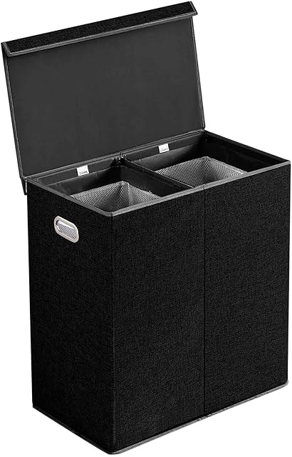 BRIAN & DANY 150L Double Laundry Basket, Laundry Hamper with Lid and Removable Liners, Fabric Laundry Baskets for Home Washing, Black
