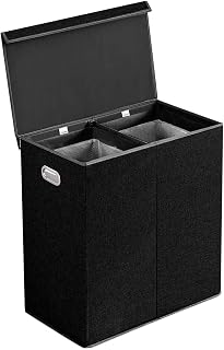 BRIAN & DANY 150L Double Laundry Basket, Laundry Hamper with Lid and Removable Liners, Fabric Laundry Baskets for Home Washing, Black