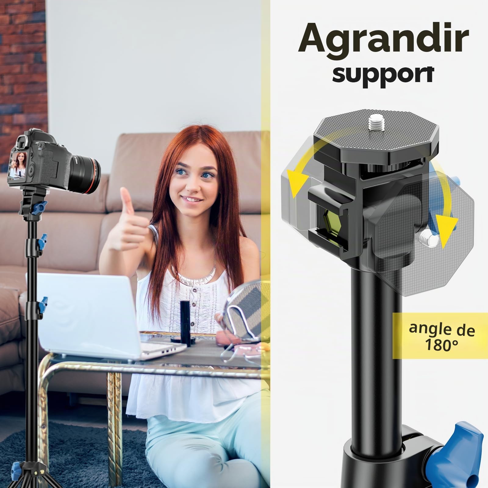 EMART Trepied Lumiere 200cm, Support pour Éclairage avec Tête Pivotante 1/4, Trépied de Support Pivotant à 180 Degrés pour Caméras et Autres Équipements (Noir, 2 pièces)